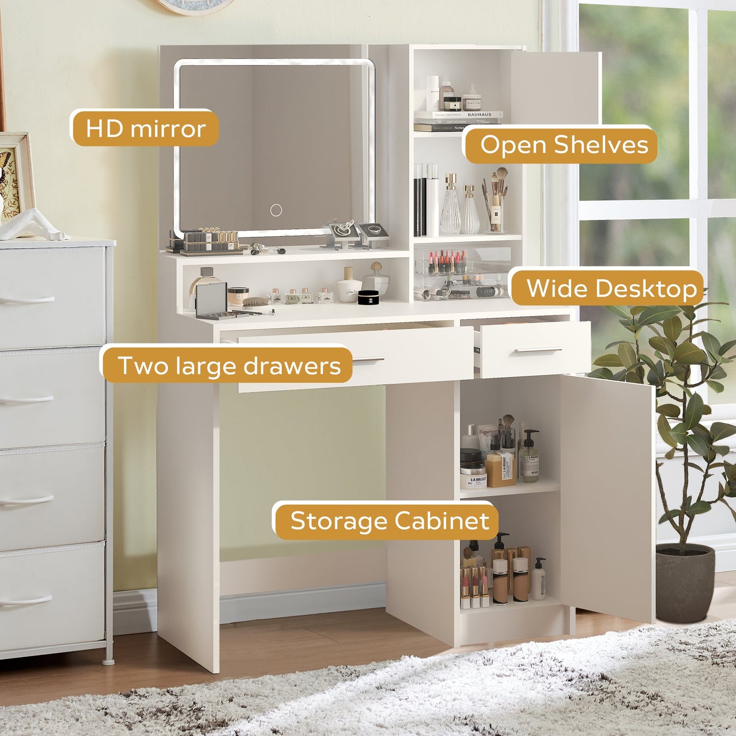 Hestia Modern Minimalist Vanity, White