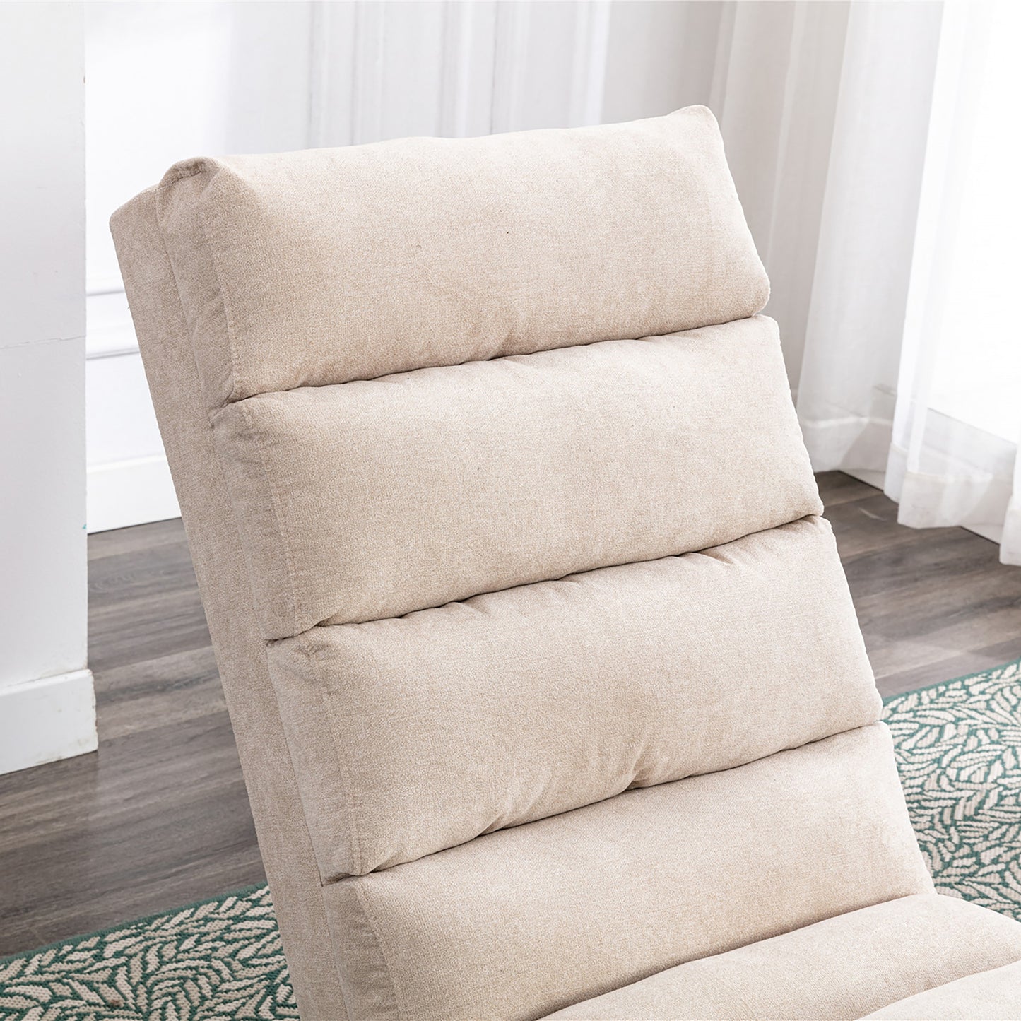 Beige Linen Chaise Lounge with Silver Legs - detail view 8