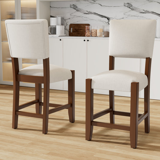 Mid Century Modern Bar Stools Set of 2 - Beige+brown - primary color shot