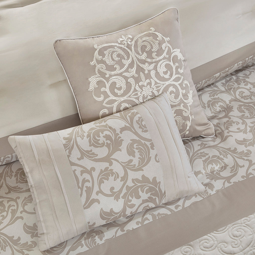 Embroidered 8 Piece Comforter Set Neutral
