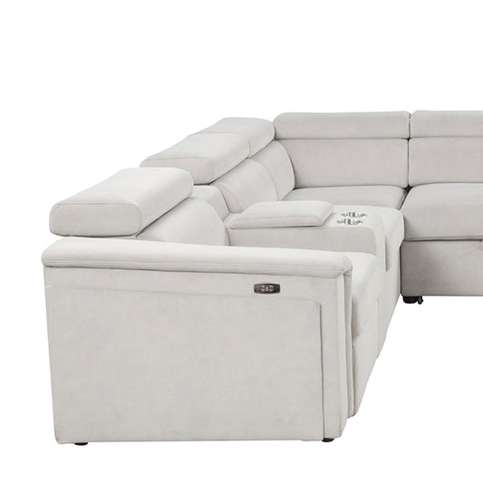 Harvey Modern Upholstered Style high-performance power recliner Sleeper Sectional made with wood in Beige - detail view 2