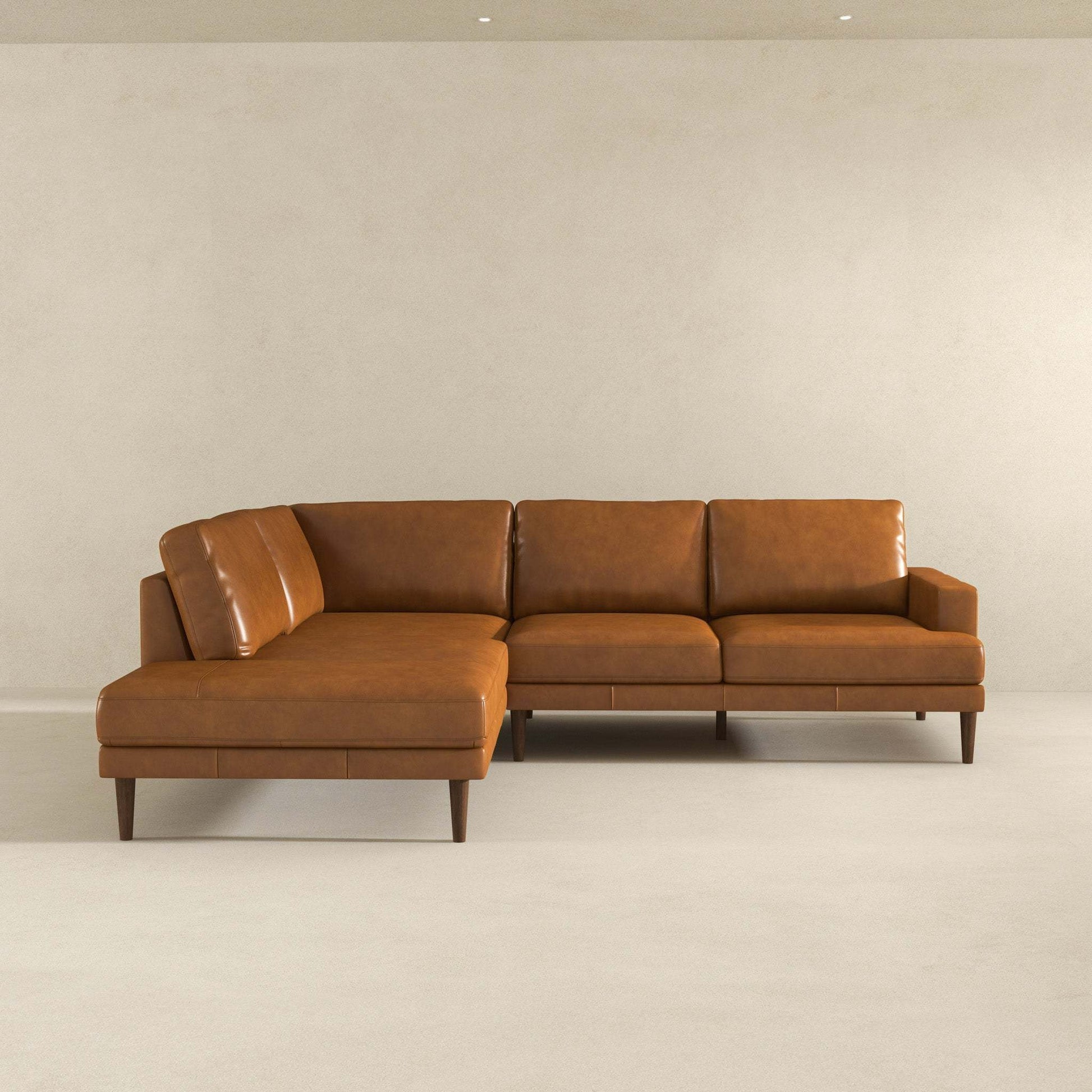 Corbin Left-Facing Tan Leather Sectional Sofa - detail view 8