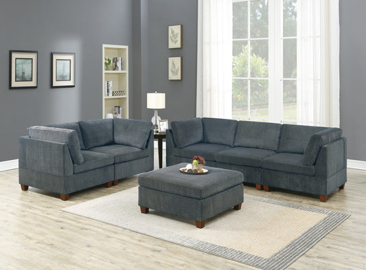 Living Room Furniture Grey Chenille Modular Sofa Set 6pc Set Sofa Loveseat Modern Couch 4x Corner Wedge 1x Armless Chairs and 1x - primary image
