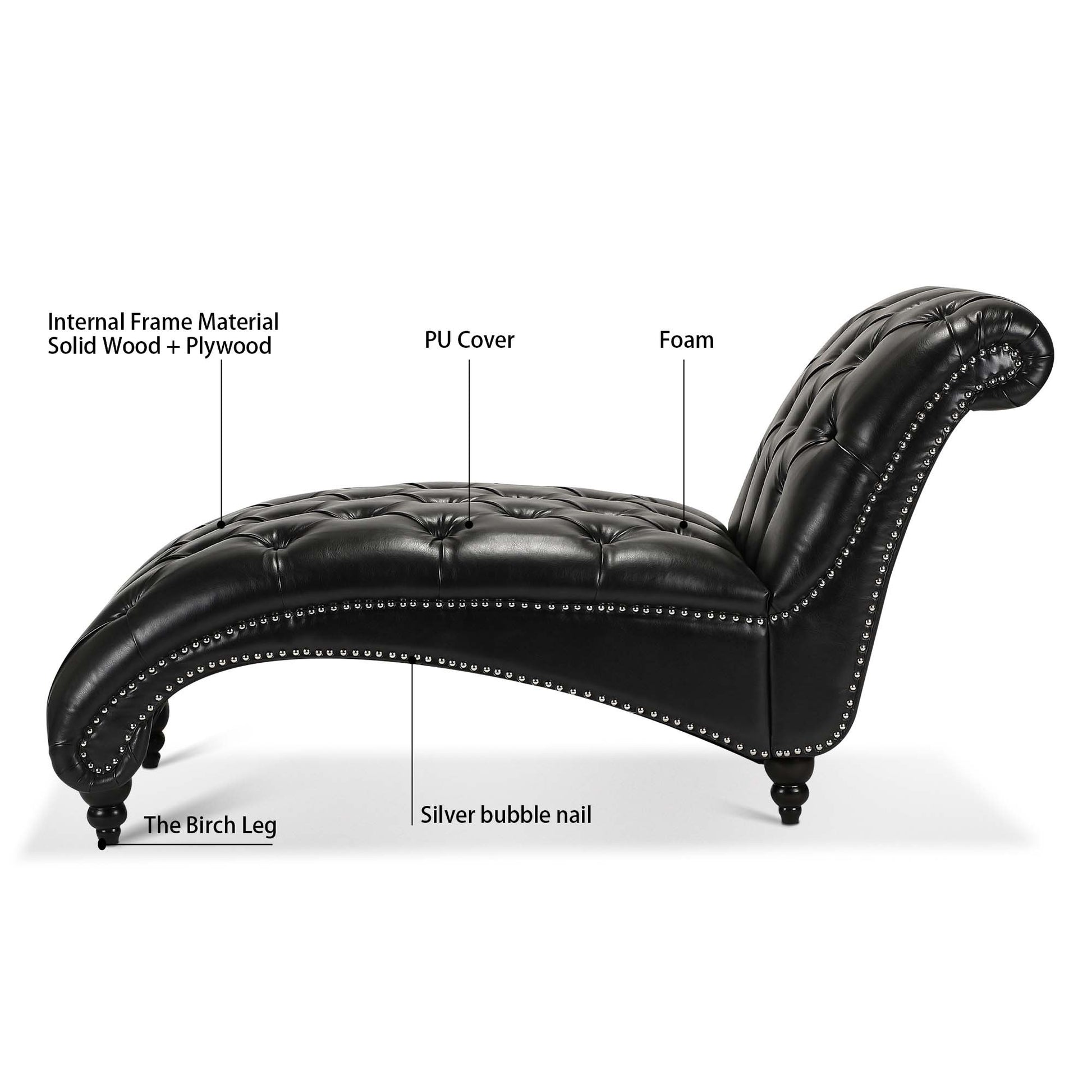 Tufted Armless Chaise Lounge - Black - detail view 6