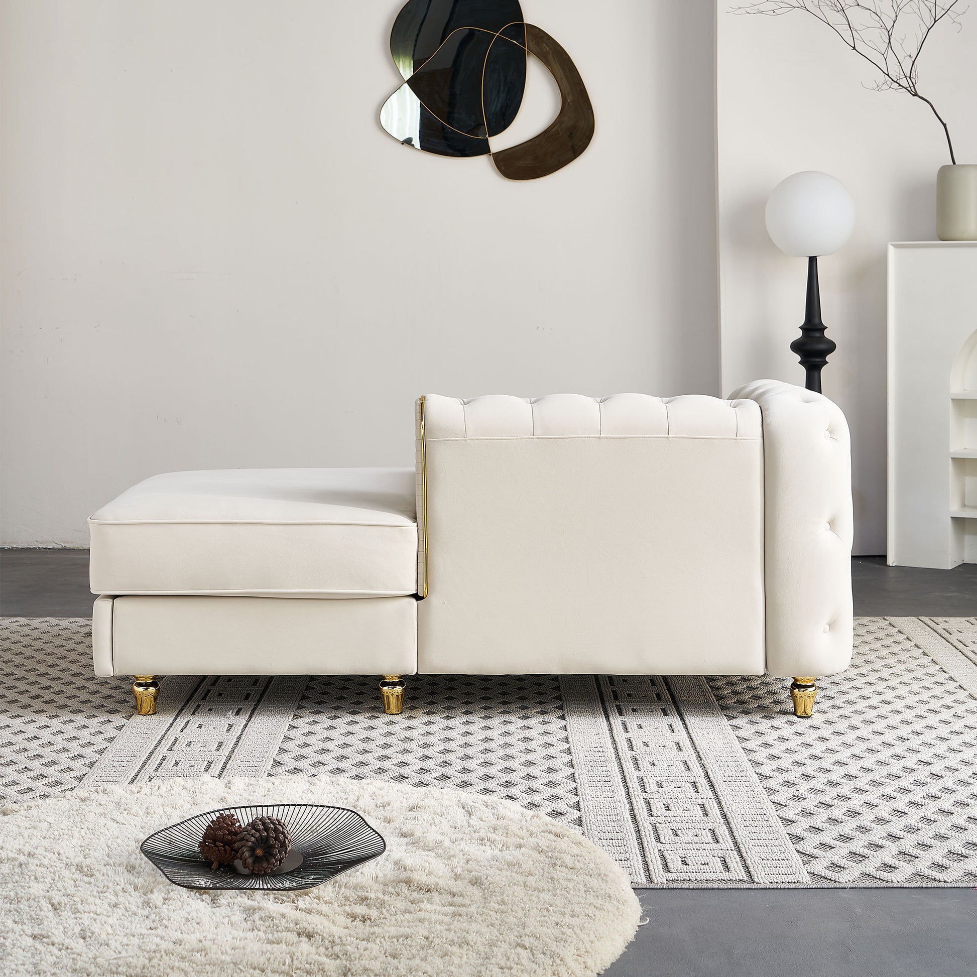67" W Velvet Chaise Lounge - Beige - detail view 2