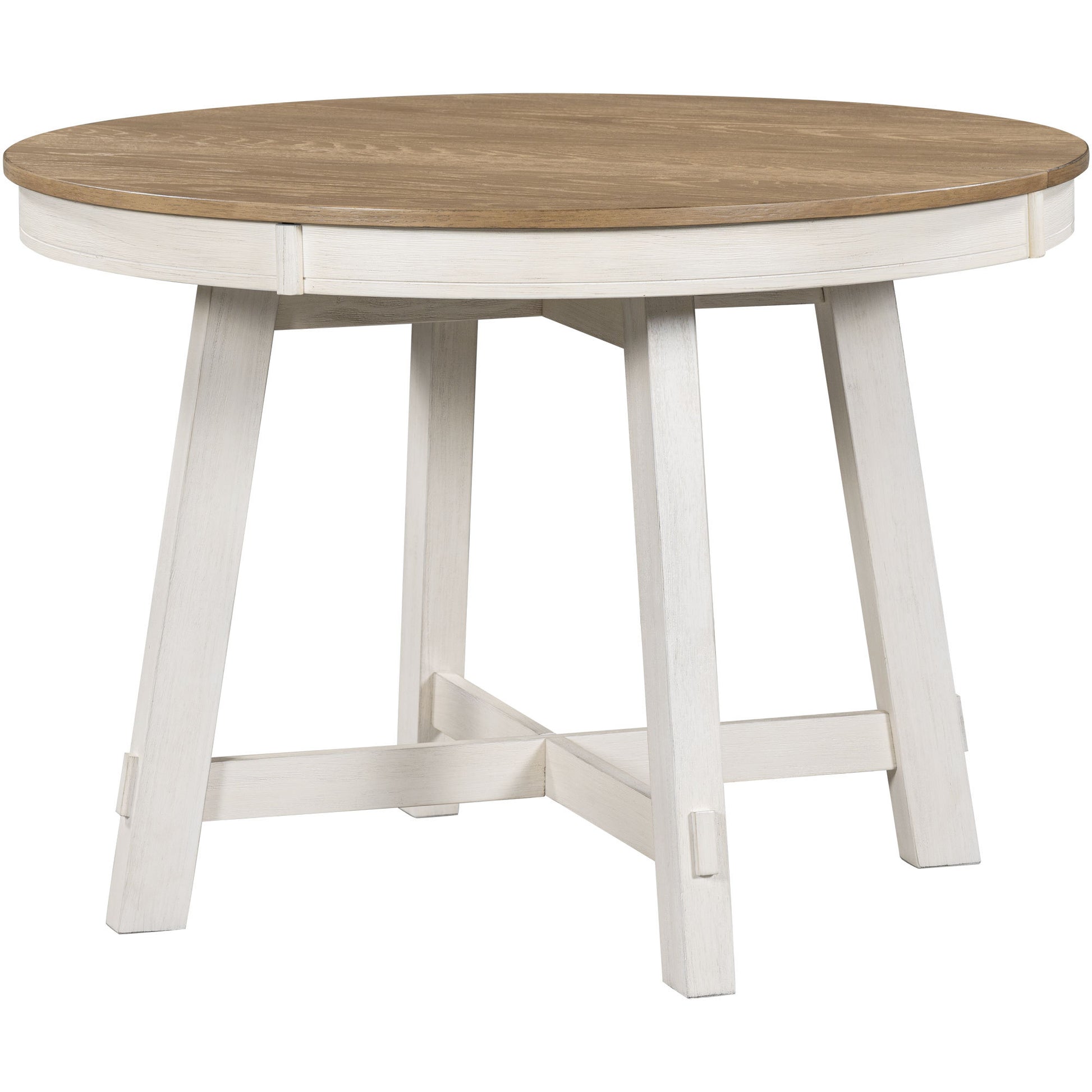 TREXM Farmhouse Round Extendable Dining Table with 16' Leaf Wood Kitchen Table (oak Natural Wood + Antique White) - Oak & Natural - detail view 8