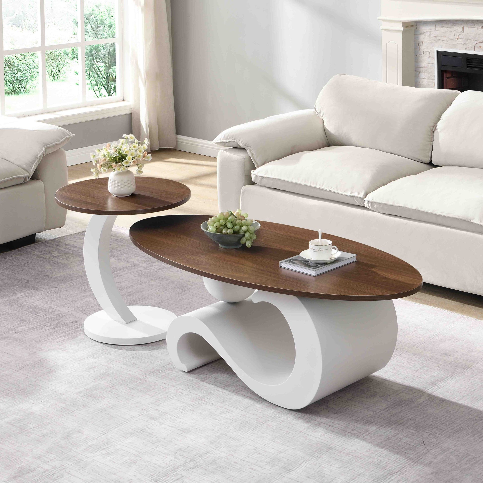 Brown & White Steel Frame Nesting Tables - detail view 3