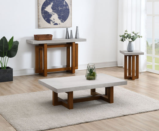 Keven Faux Concrete Top & Walnut Finish Rectangular Coffee Table