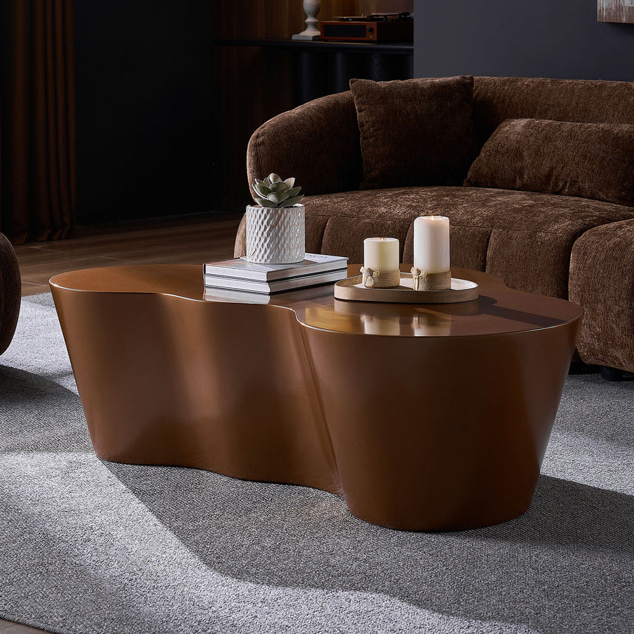 50" Unique Shape Coffee Table Sturdy Fiberglass Tea Table - Brown - primary color shot