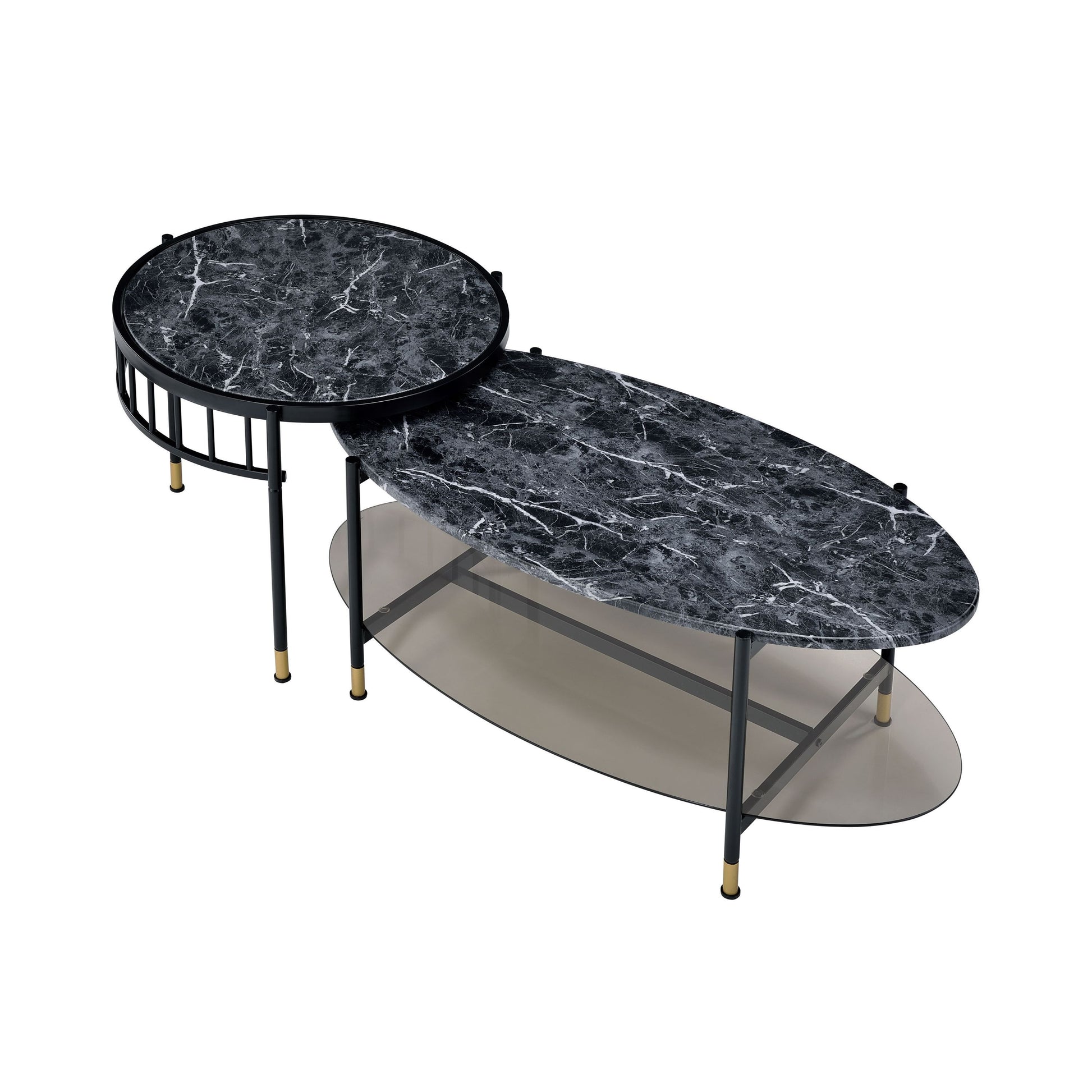 Silas Engineered Stone Top & Black Finish Nesting Table
