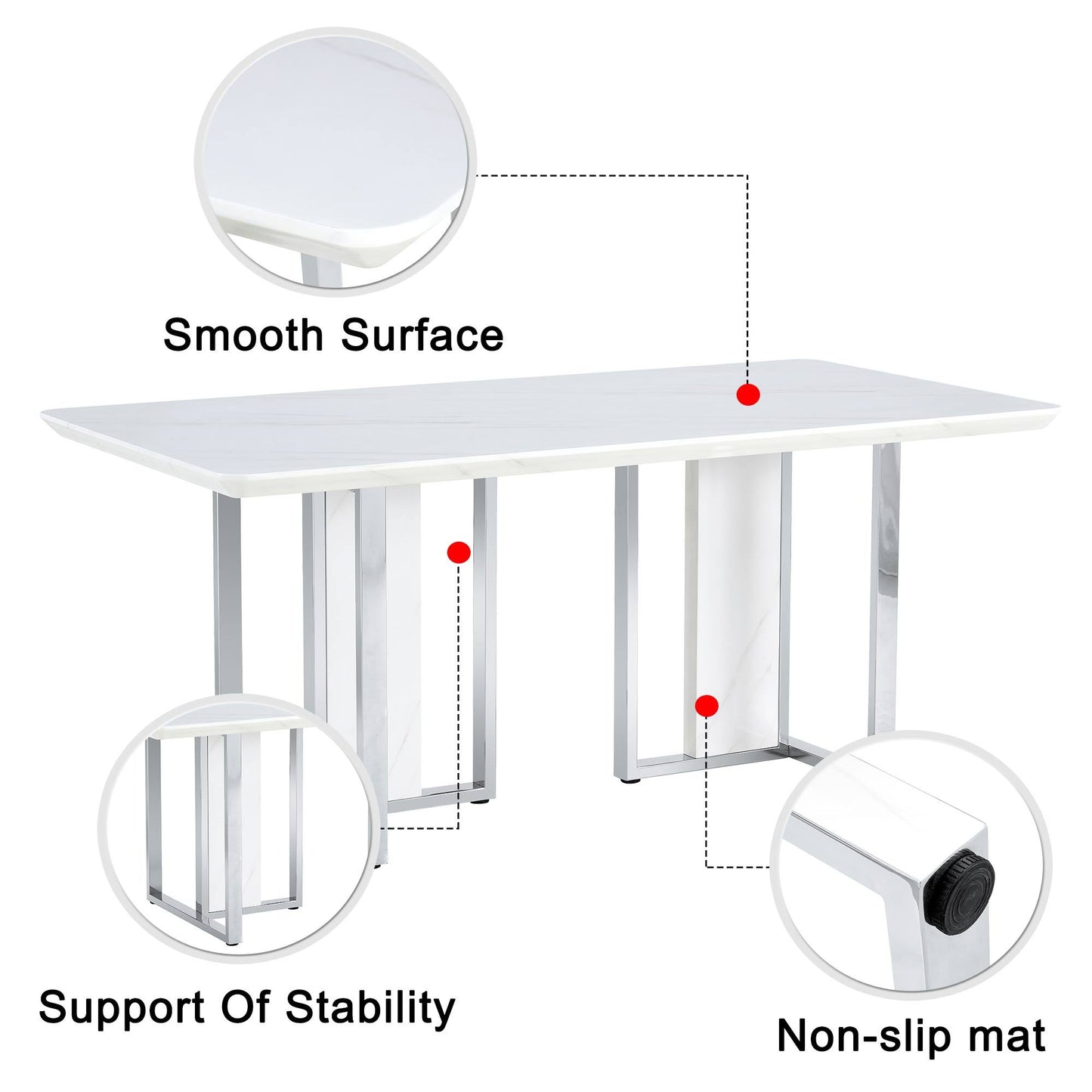 A Modern Minimalist & Luxurious White Rectangular with a Patterned Dining Table. MDF Table & Stainless Steel Frame. Computer Desk. Game Table. - detail view 6