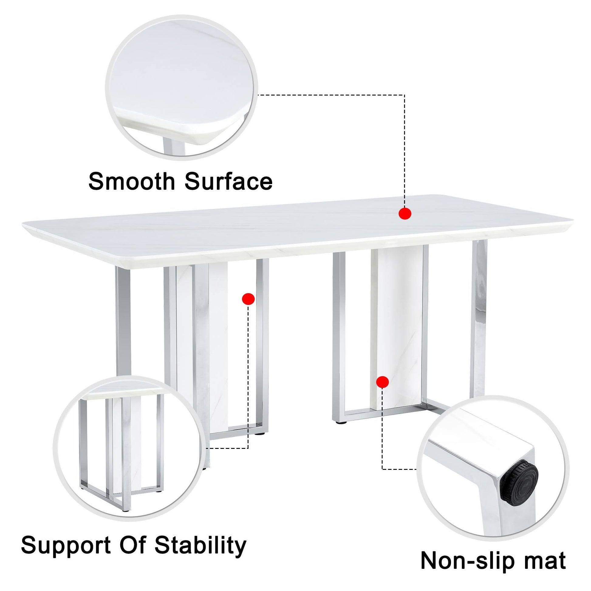 A Modern Minimalist & Luxurious White Rectangular with a Patterned Dining Table. MDF Table & Stainless Steel Frame. Computer Desk. Game Table. - detail view 6
