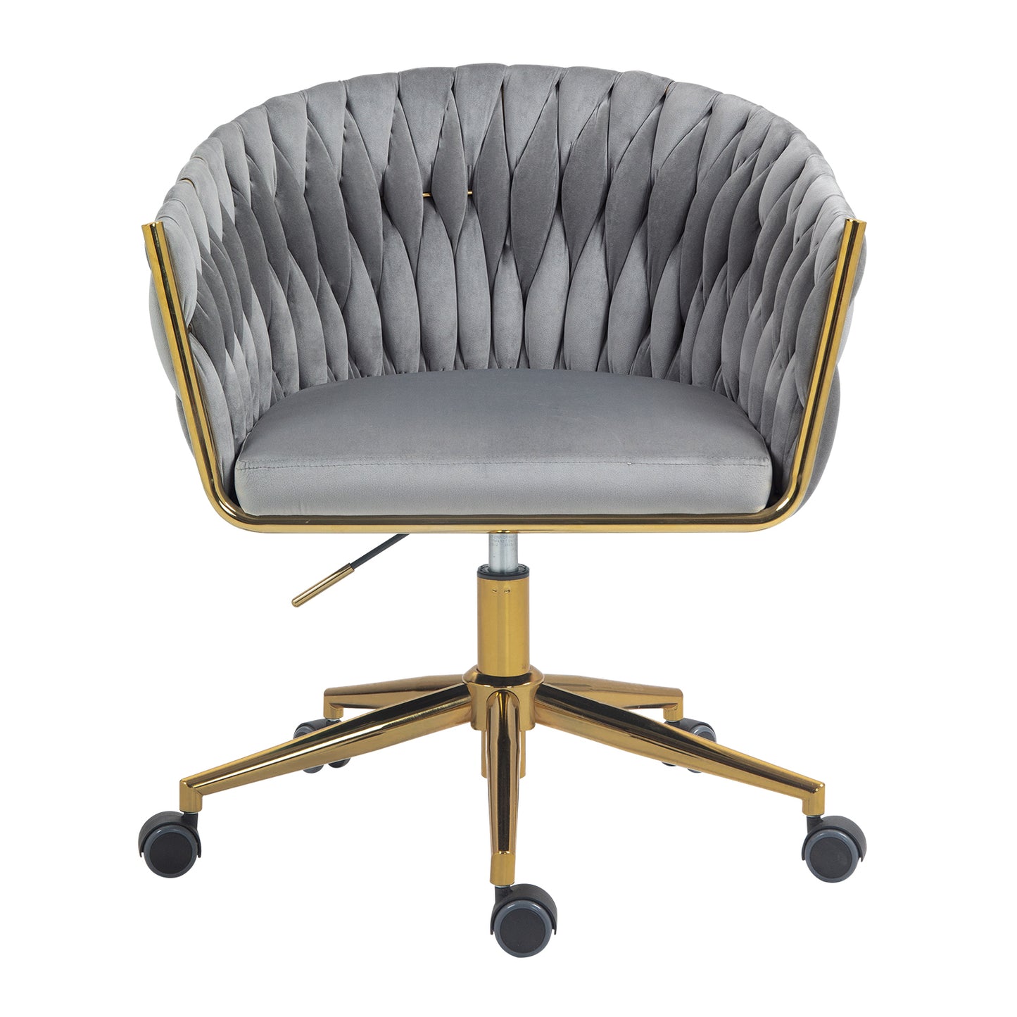 Stylish Grey Hand-Woven Backrest Office Chair with Wheels, Height Adjustable & 360° Swivel