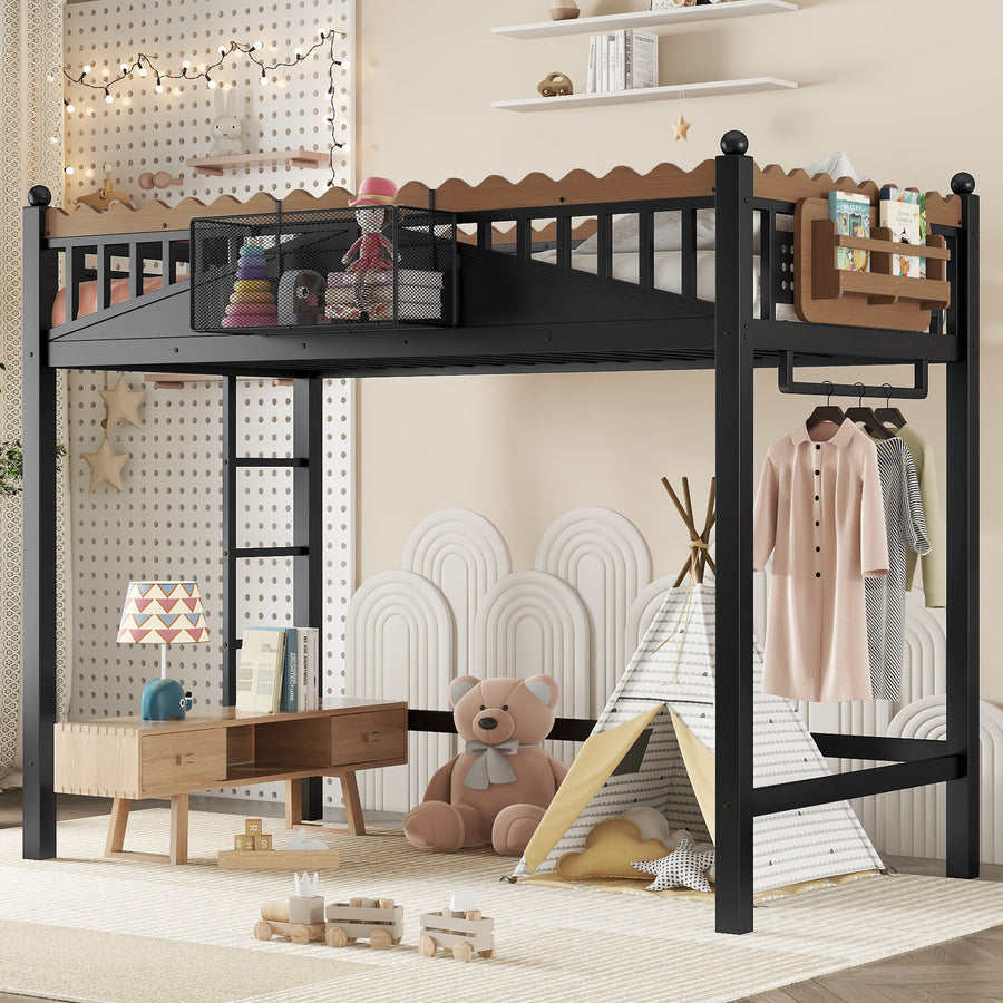 Twin XL Size Loft Bed with Ladders - Black - primary color shot