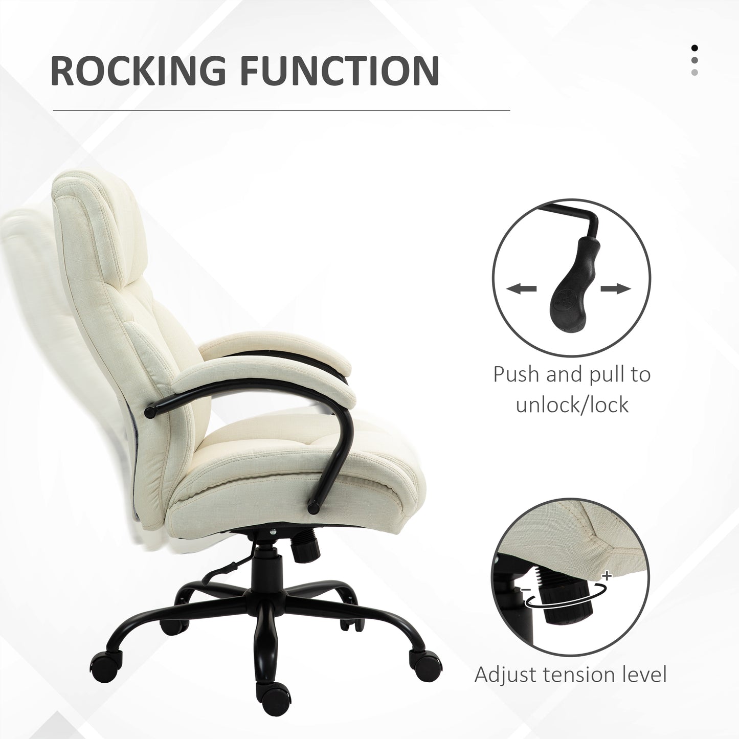 Vinsetto 500lbs Big and Tall Office Chair with Wide Seat, Cream White