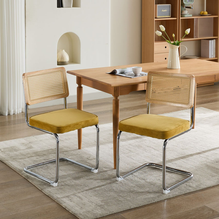 Gold Velvet Dining Chairs with Silver Legs (Set of 2)
