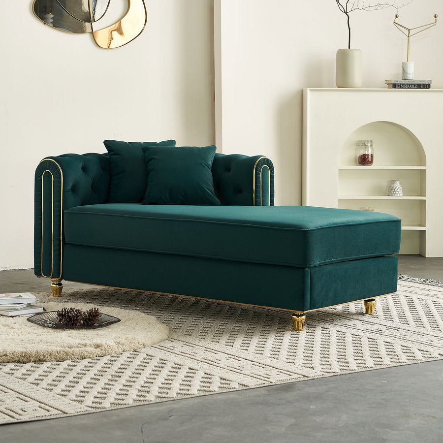 67" W Velvet Chaise Lounge - Green - primary color shot