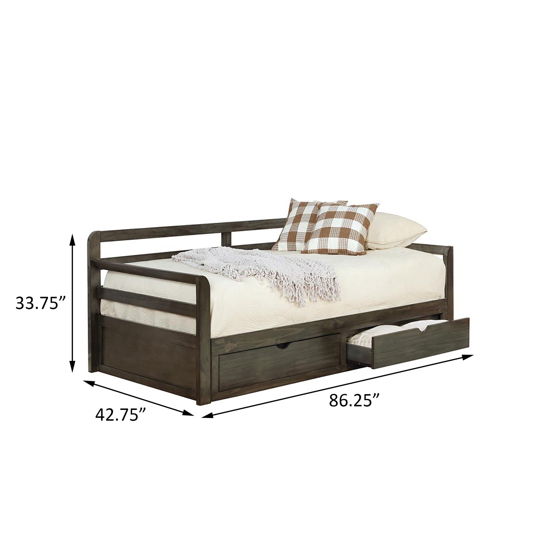Mali Modern Grey Twin XL 2-drawer Daybed with Extension Trundle