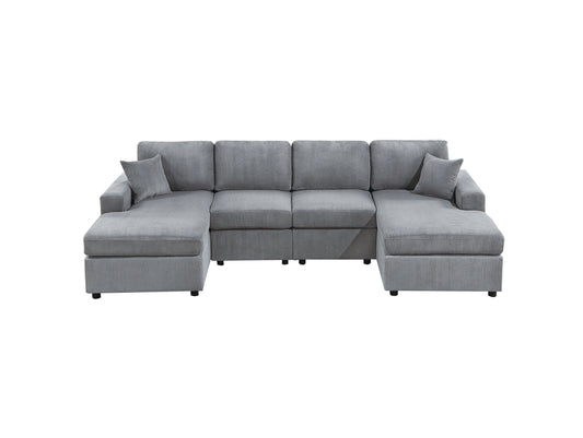 Stunning Modern Fog Color 2pc Sectional Set Corduroy Couch LAF And RAF Chaise Armless Loveseat Living Room Furniture - detail view 2