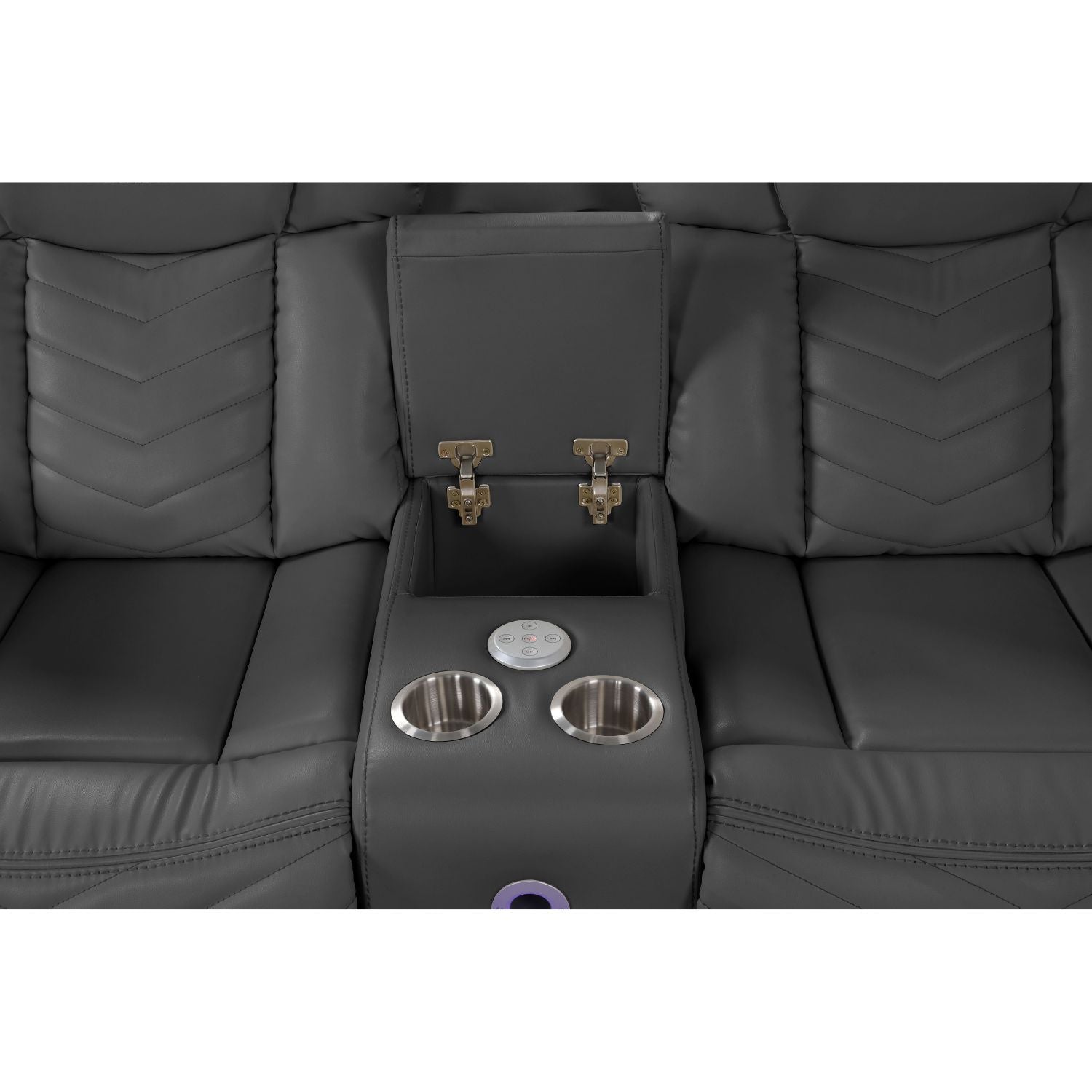 Challenger Modern Style Recliner Sectional Sofa, Built in USB-C Ports & Bluetooth, made with Wood & Faux Leather in Gray - detail view 2