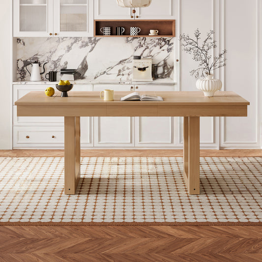 60'-78' Extendable Dining Table, Farmhouse Wooden Kitchen Table with Removable Leaf, Large Expanding Table for 4-8, Natural - detail view 2