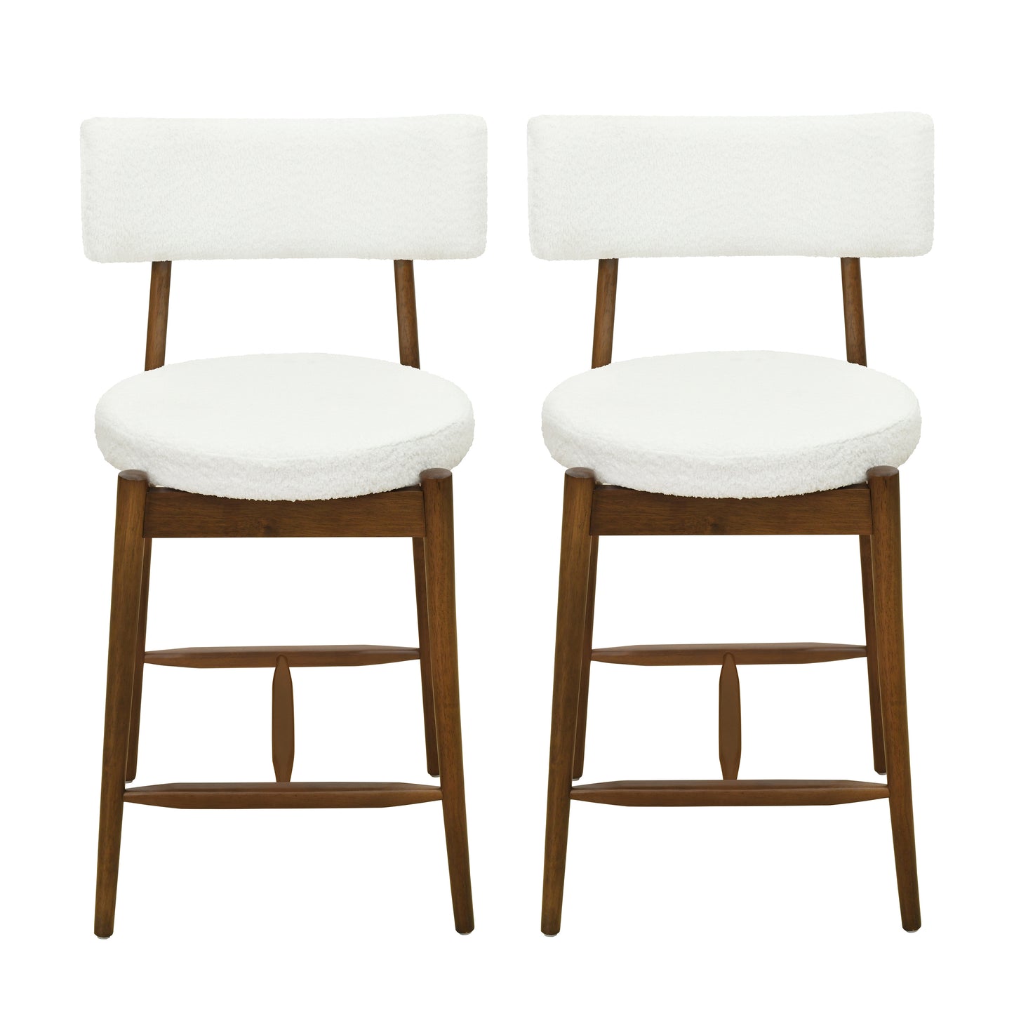 Calla Bouclé Bar Stools (Set of 2) – Beige Bouclé & Walnut