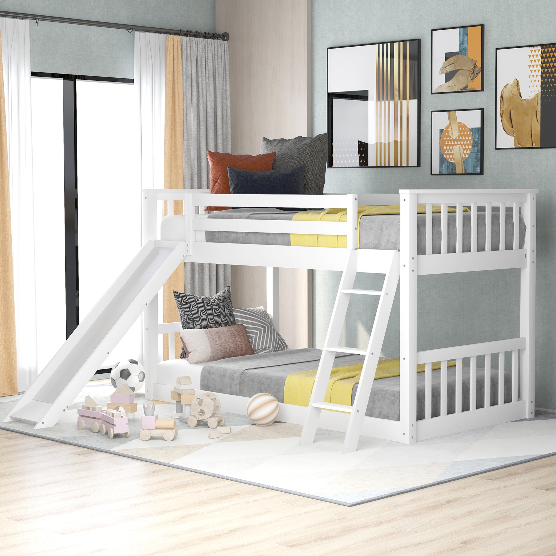 Thompson Twin over Twin Bunk Bed with Convertible Slide and Ladder, White