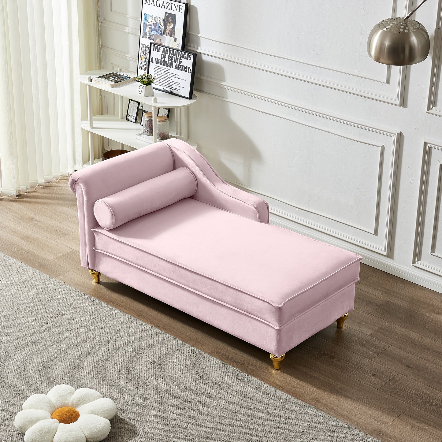 Modern Upholstery Chaise Lounge Chair with Storage Velvet (pink) - detail view 2