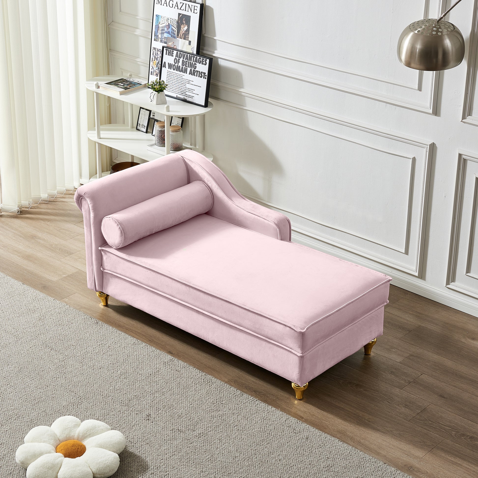 Modern Upholstery Chaise Lounge Chair with Storage Velvet (pink) - detail view 2