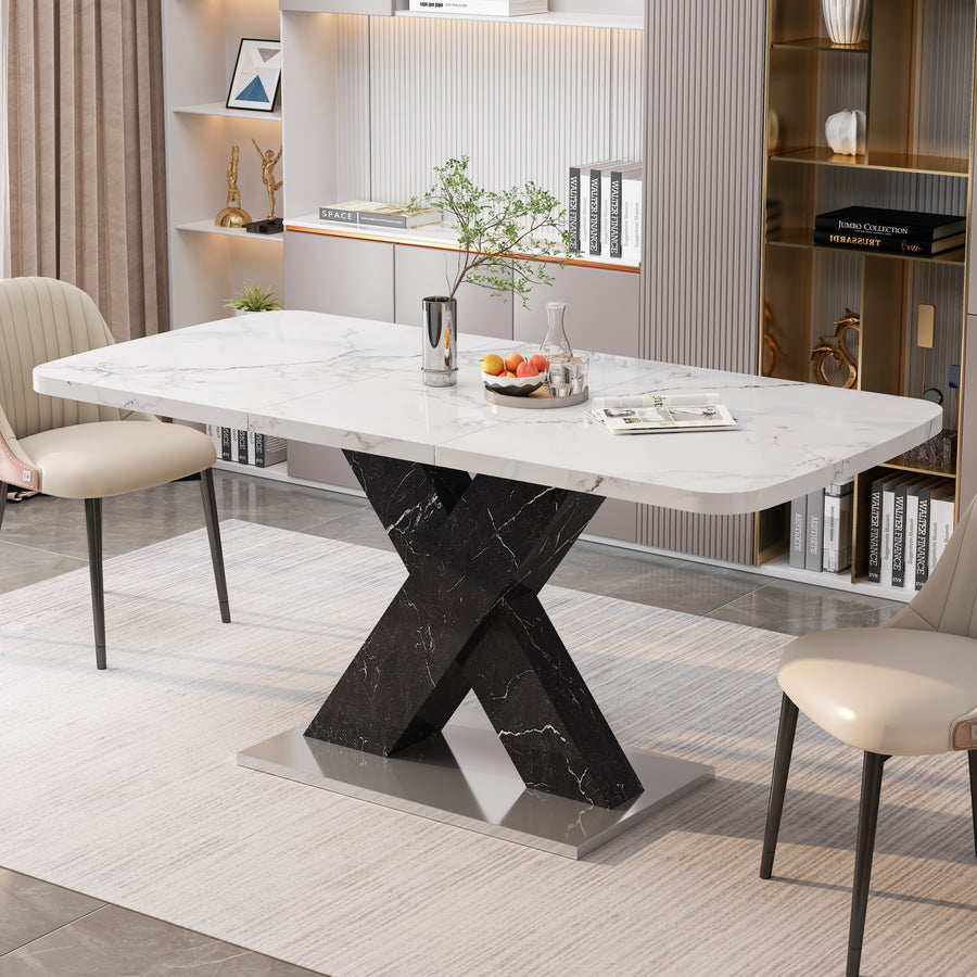 White+Black Metal Dining Room Table with Black Legs - primary image