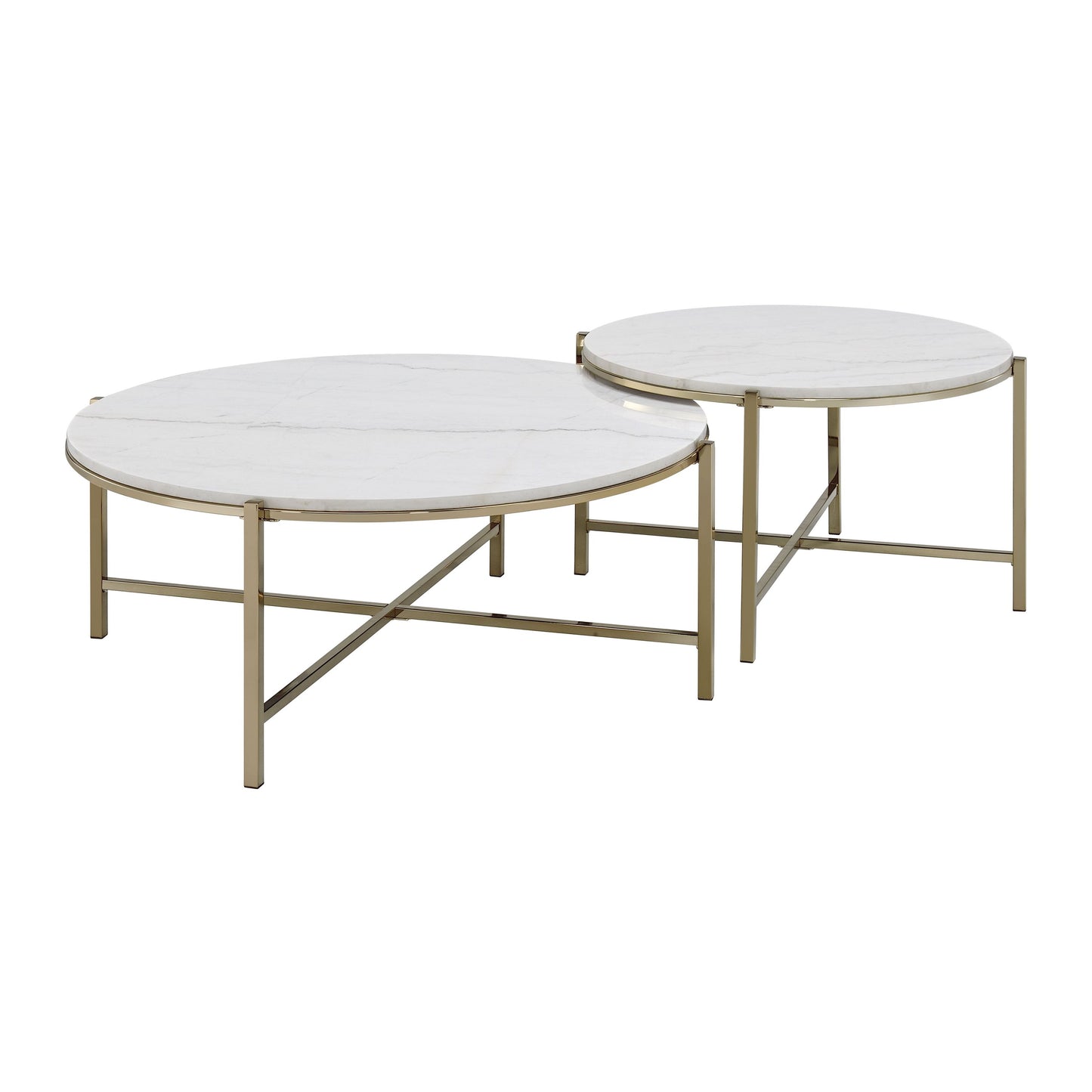 White Marble Steel Frame Nesting Tables with Wood Legs - detail view 4