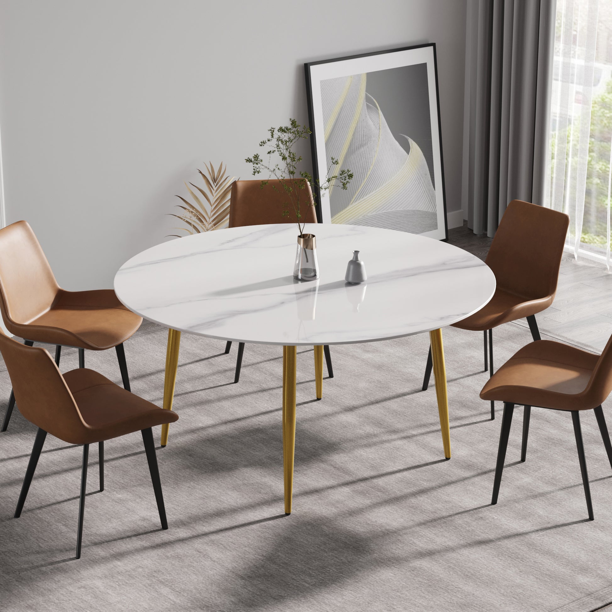 Saffron 59.05"Modern Artificial Stone Dining Table with Gold Legs