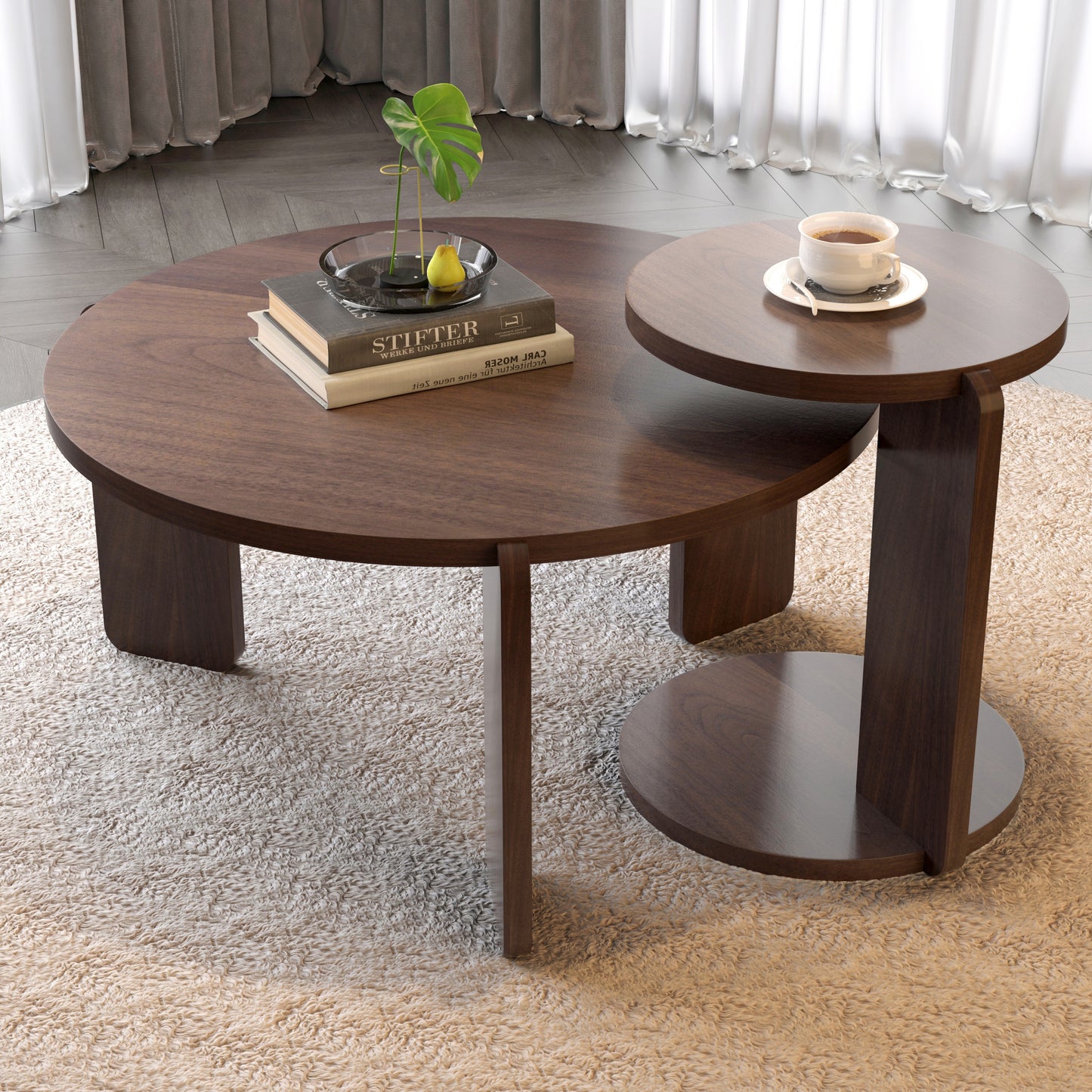 Walnut Nesting Tables with Wood Legs - detail view 2