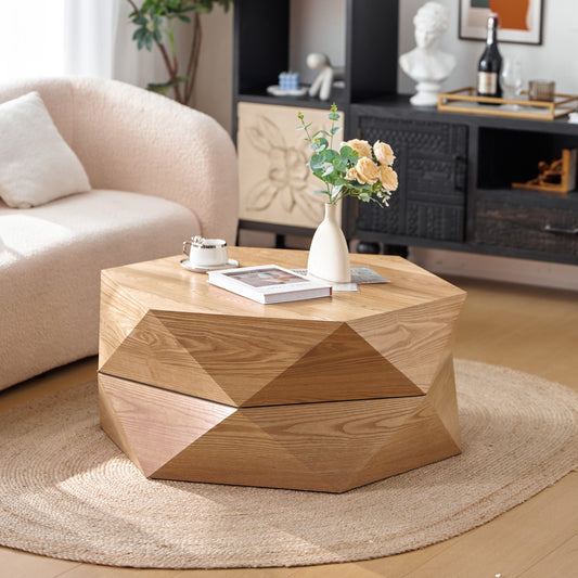 36.61'' Retro Style Polygon Flip Top Coffee Table - Natural - detail view 2