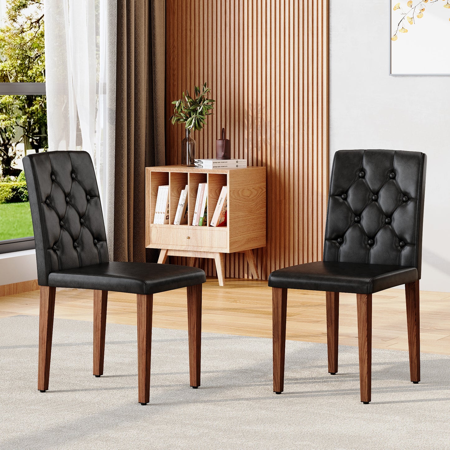 Black Upholstered Fabric Dining Chairs with Black Legs (set of 2) - detail view 2