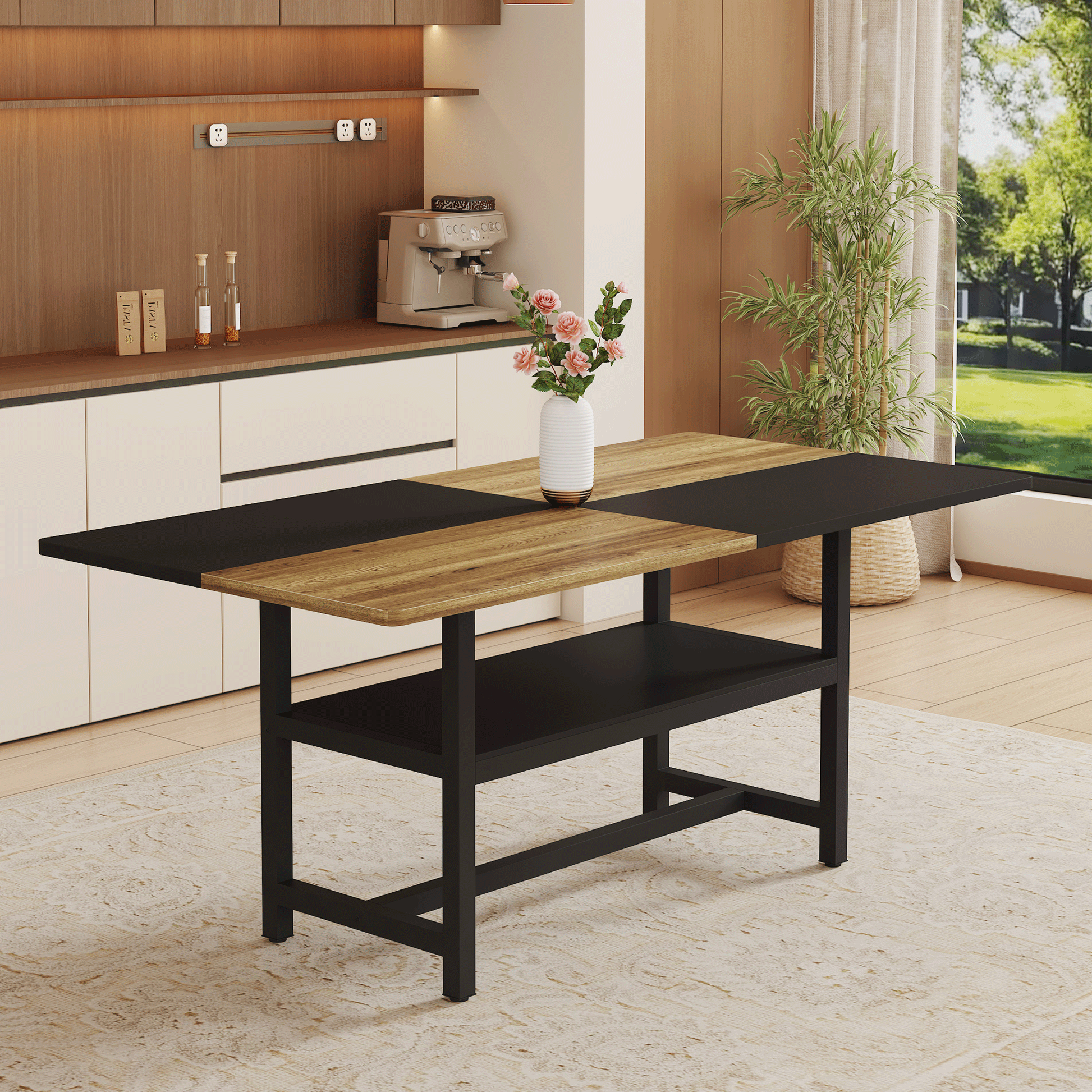 Multifunctional Dining Table: 71' L × 35.4' W × 30' H - Black - primary color shot