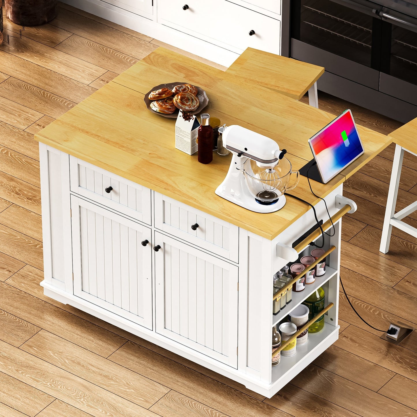 48" Kitchen Island with 2 Bar Stools - White - detail view 2