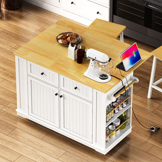 48" Kitchen Island with 2 Bar Stools - White - detail view 2