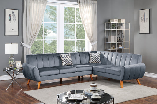 Contemporary 2-Pcs Sectional Set Living Room Furniture Dark Gray Velvet Couch Left Facing Sofa, Right Facing Loveseat Wedge Plush Cushion - primary color shot