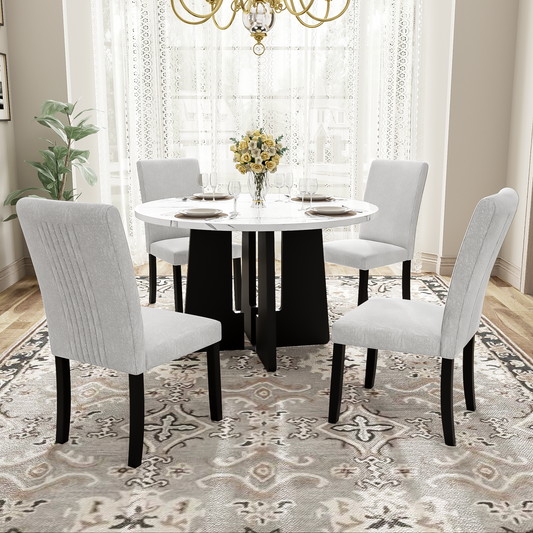 5-Piece Round Dining Table Set - Beige+white - primary color shot
