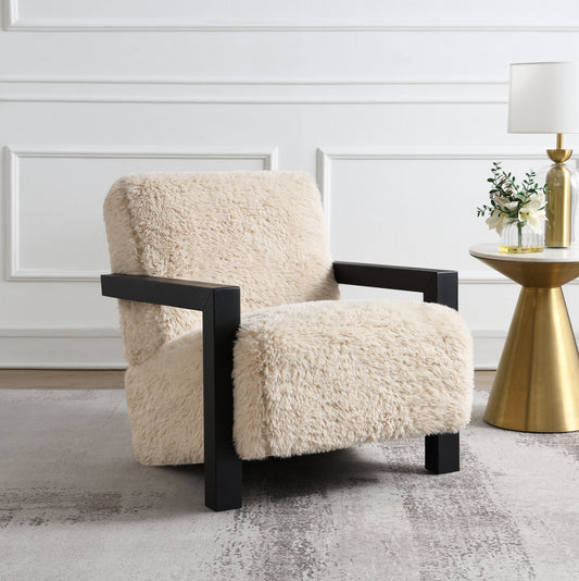 Fitzroy Faux Fur Upholstered Arm Chair - Latte