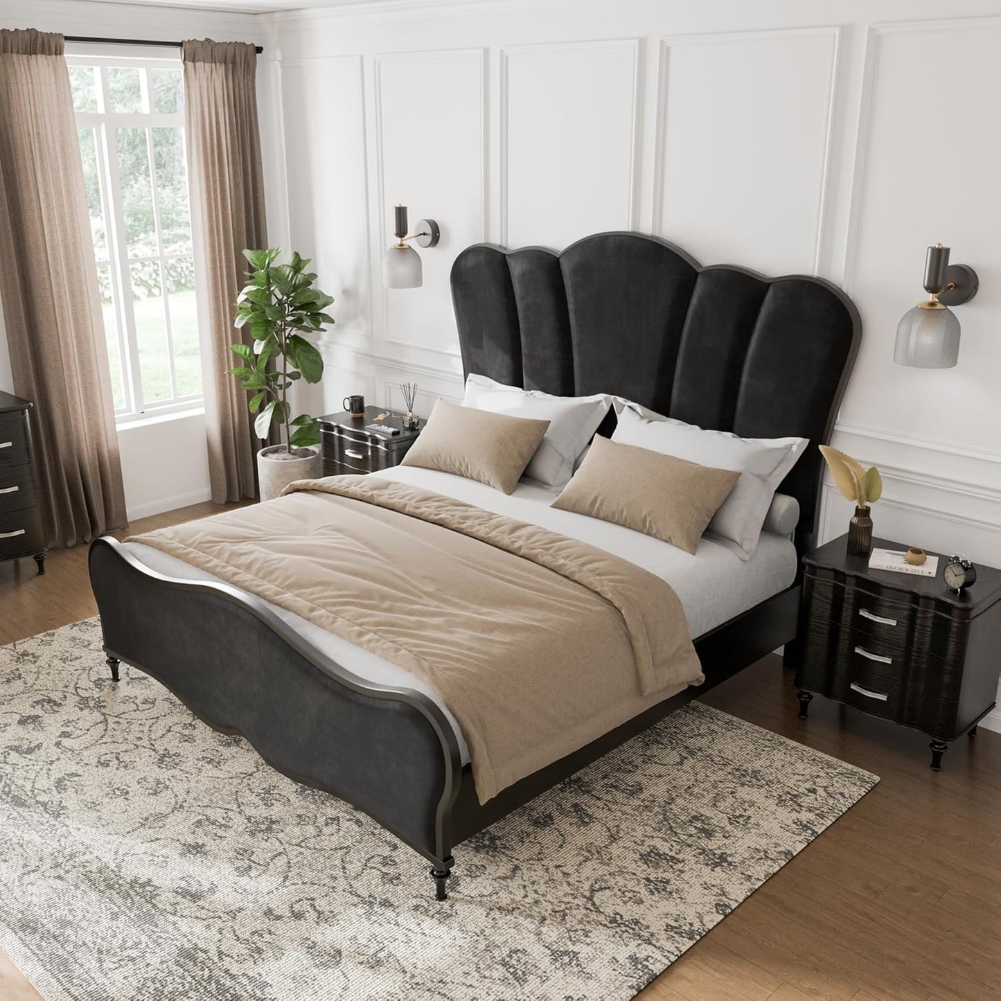 Melodi Parc Queen Glam Bedroom Set w/ Turned Feet - Black