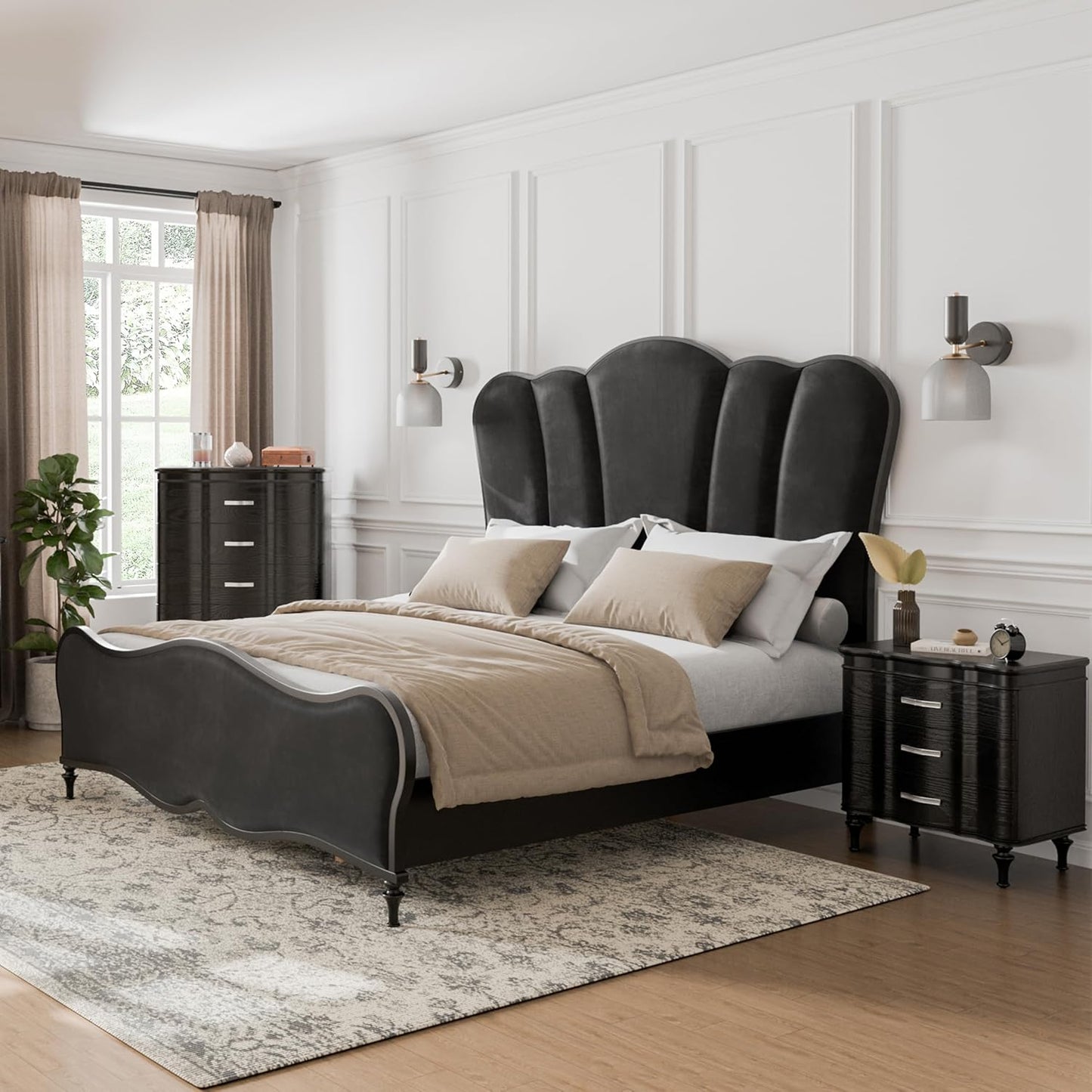 Melodi Parc Queen Glam Bedroom Set w/ Turned Feet - Black
