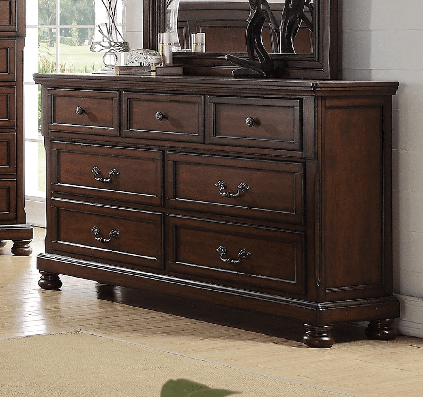 Forney Traditional 7-Drawer Dresser - Brown Cherry