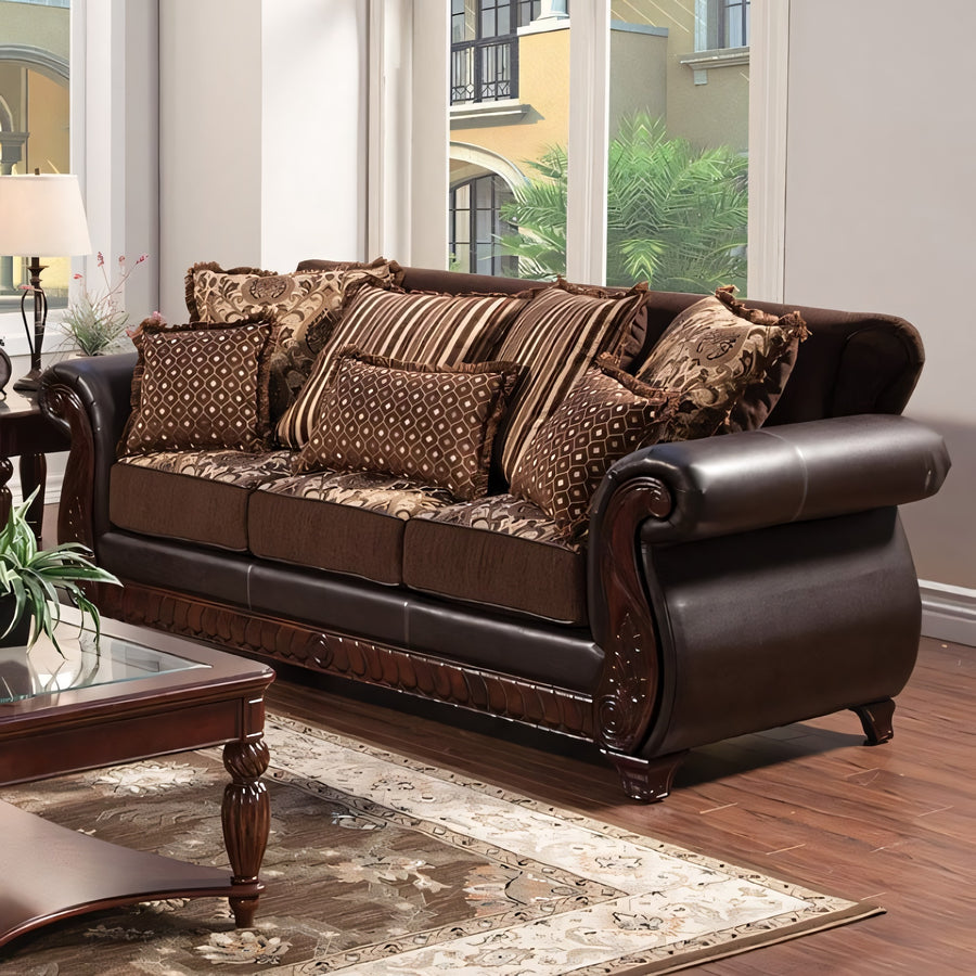 Franklin Traditional Victorian Print Sofa - Dark Brown & Cherry