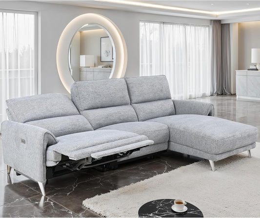 Brande Chenille Power Sectional; Right Chaise - Gray