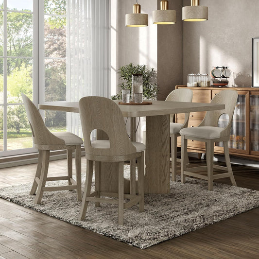 Sterling West Modern 5PC Counter Height Dining Set, White Oak
