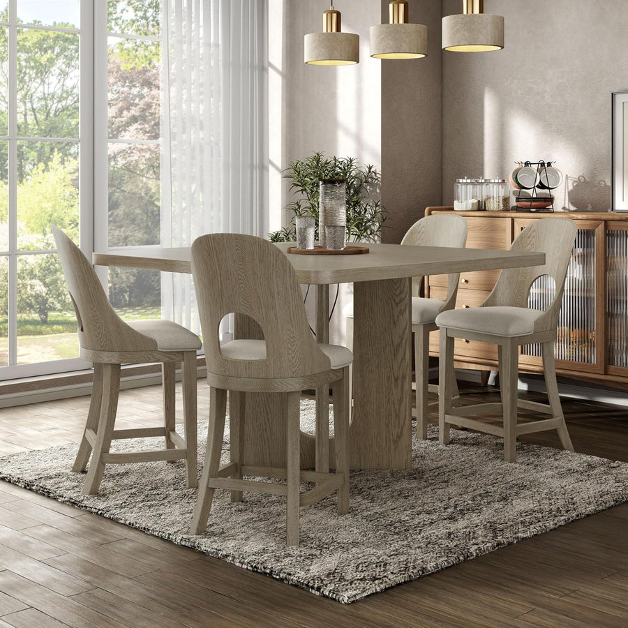 Sterling West Modern 5PC Counter Height Dining Set, White Oak