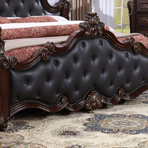 Cremona Traditional Queen Poster Bed - Dark Cherry & Black