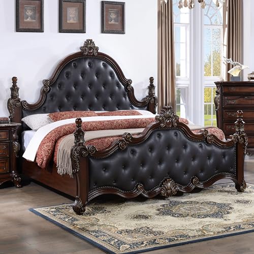 Cremona Traditional Queen Poster Bed - Dark Cherry & Black